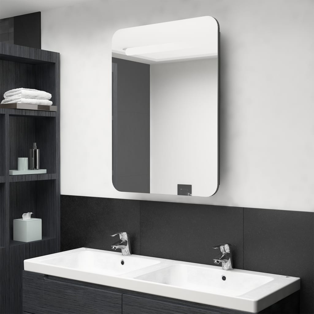 Armadietto Bagno con Specchio e LED Rovere 60x11x80 cm